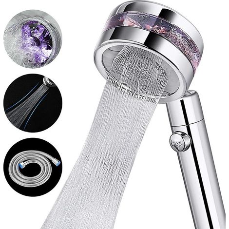 Pommeau de douche haute pression 2 jets Interrupteur marche/arrêt Tuyau 1,5 m Économie d'eau 20% Flexible inclus Design chromé (1/5)