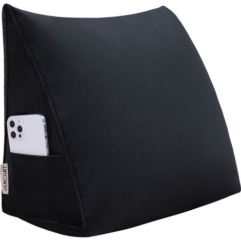 VERCART Coussin de Lecture Compensé pour les Enfants, Triangulaire Coussin à Coins, Traversin Tête de lit Support Arrière, Oreiller Cervical Dossier de Soutien Lombaire, Velours Noir 45cm