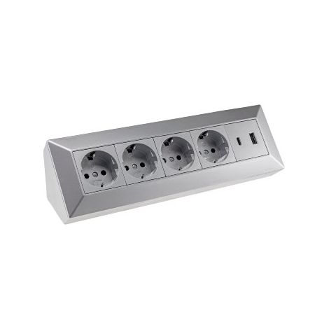 CHILITEC Steckdosenblock 23789, 4-fach, USB-A+C, 250V/16A, silber (1/5)