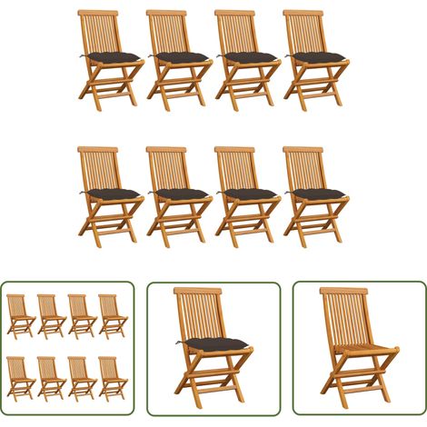 The Living Store Chaises de jardin et coussins taupe lot de 8 Bois teck massif - Chaise De Jardin Pliable - Chaise De Jardin En Bois - Mobilier De Jardin - Chaise De Terrasse - Fauteuil De Jardin (1/5)
