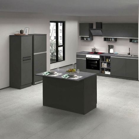 Dmora Completa Armand, Set modulabile, Cucina componibile con più Elementi, 100% Made in Italy, Antracite e Ardesia, Lunghezza Isola: 125 m