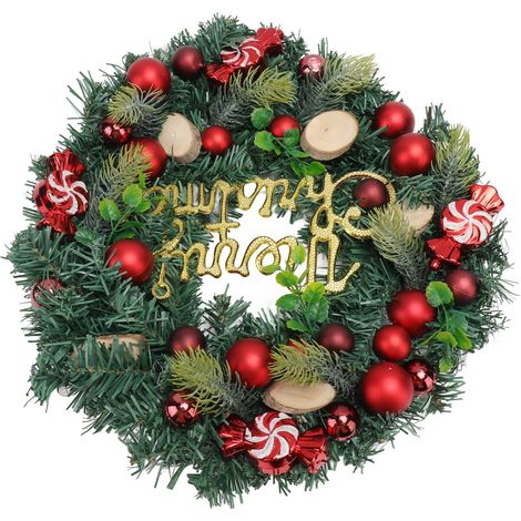 Künstlicher Weihnachtskranz für die Haustür, rote Zuckergirlande aus Kiefernnadeln, Dekorationen für Zuhause, Schaufenster und Einkaufszentren. (1/5)
