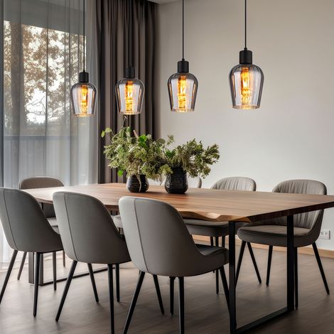 Globo Ryan Suspension de bar, abat-jour en verre fumé noir mat, 4 ampoules E27 (1/5)