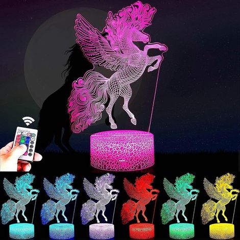 Lampe de table licorne à illusion 3D, 16 couleurs, avec télécommande, veilleuse pour enfants de 2 à 12 ans (cadeau idéal pour un anniversaire ou Noël). (1/5)