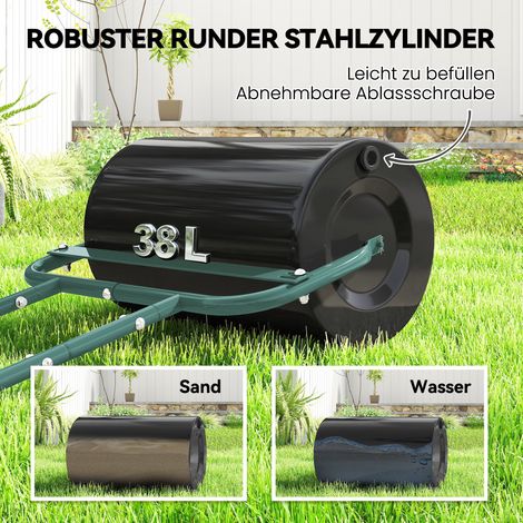 Rouleau à gazon flexible et robuste en acier, 58 cm (L) x 32,5 cm (l) x 113 cm (H), vert foncé