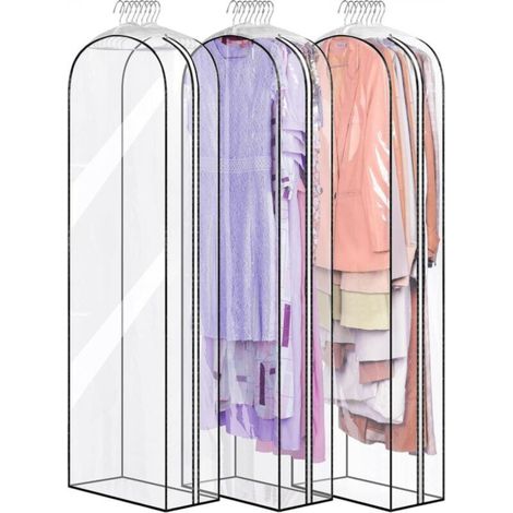 Dustproof garment bag, transparent black border, 60 x 153 x 25.5 cm, 3 hanging garment bags, dustproof for hanging clothes (1/5)