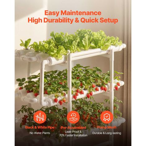 Kit culture hydroponique 3 étages 108 emplacements tuyaux UPVC avec arrosage automatique timer, anti lumière, pour légumes herbes fruits intérieur maison jardin (1/5)