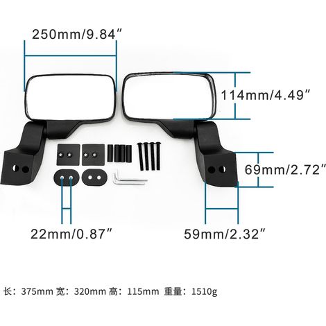 GOOFIT off-road motorcycle rearview mirror, all-terrain vehicle UTV rearview mirror, Polaris Ranger vehicle. (1/4)
