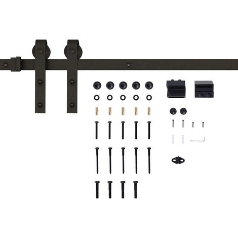 Kit de rail pour porte coulissante, capacité de charge max. 100 kg, métal, noir, 2 m, noir