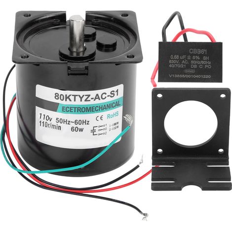 Moteur synchrone AC 60W XD80KTYZ avec support de condensateur, couple élevé, faible vitesse 110 tr/min, sens horaire/antihoraire, 110V AC (1/5)