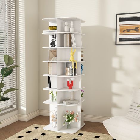 MODFU – Zapatero giratorio de PVC blanco de 7 niveles con rotación 360°, fondo elevado, 60x60x184 cm – Blanco (1/5)
