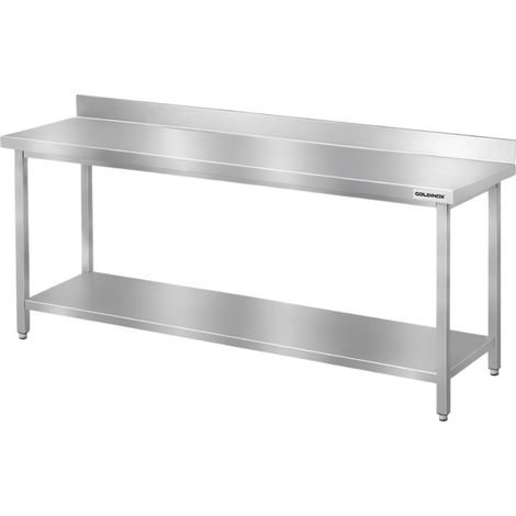 Table de travail en inox Bar 2000x700 mm avec 1 étagère inférieure et dosseret PREMIUM - GOLDINOX (1/2)