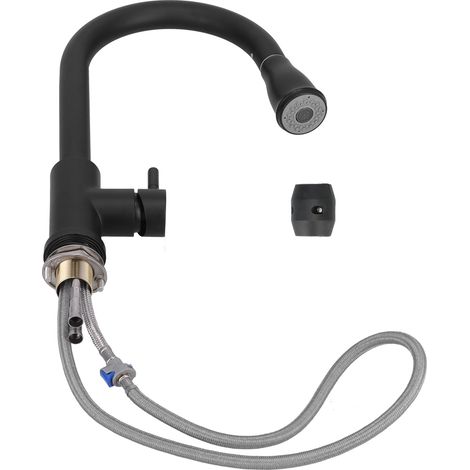 Robinet mitigeur thermostatique G1/4 à montage sur plage, extractible, pour évier, cuisine et salle de bain, noir (1/5)
