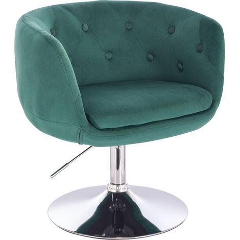 Svita – Fauteuil relax pivotant réglable en hauteur – Aspect velours vert foncé – Base métal chromé – Dimensions 61x55x68-78cm