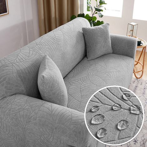 Copertina per divano estendibile impermeabile per 3 posti (190–230 cm) – Grigio chiaro con motivo foglie – Senza copertina per cuscino