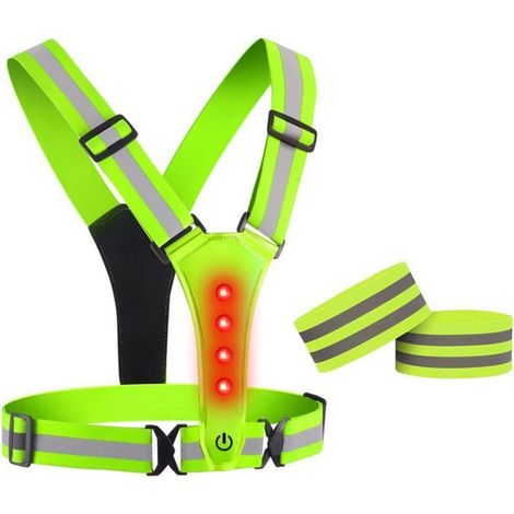 Gilet de sécurité réfléchissant LED avec brassards pour course à pied, cyclisme (1/5)