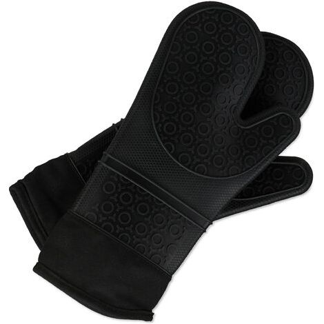 Relaxdays Ofenhandschuhe Silikon, hitzebeständig, Anti-Rutsch Grillhandschuhe, weiches Innenfutter, 1 Paar, schwarz (1/5)