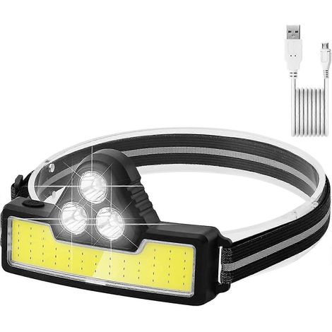 Lampe frontale LED rechargeable COB, 3 modes d'éclairage, étanche IPX4, idéale pour le vélo, la pêche, la course à pied et le camping. (1/4)