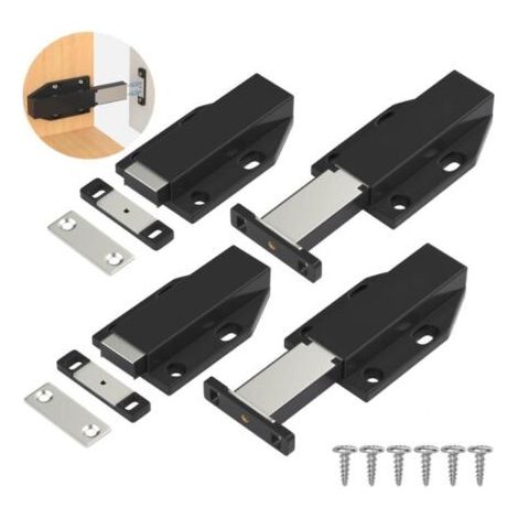 Noir Push to Open 4 Pièces Push Open Poussoir Porte Placard Aimant Fermeture pour Armoire Tiroir Systeme Loquet Magnetique Verrou Poussoir Porte Amortisseur Pour La Porte de Placard (1/5)