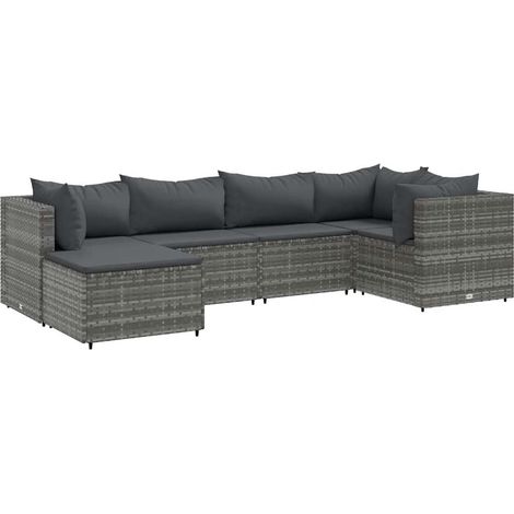 Set Divani da Giardino 6 pz con Cuscini in Polyrattan Grigio vidaXL (1/5)