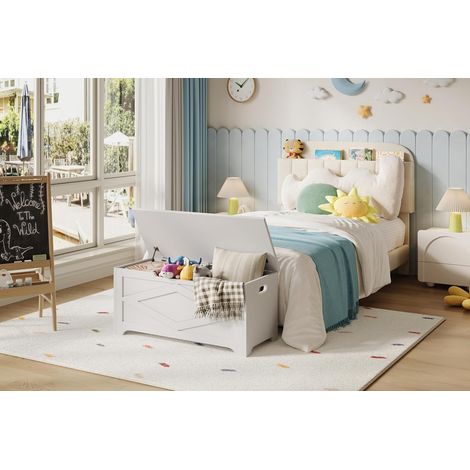 Banc à Chaussures avec Coffre de Rangement en Bois 100 cm, Blanc (1/5)