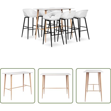 Barhocker - 7-tlg. Bar-Set Weiß (1/5)