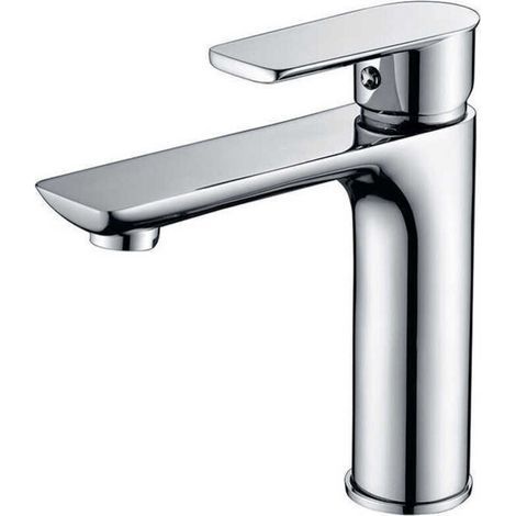 Rubinetto miscelatore per lavabo da bagno con maniglia quadrata in ottone, miscelatore monocomando per acqua calda e fredda, colore argento (senza tubo flessibile) (1/4)