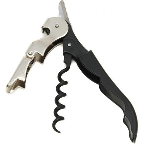 Tire-bouchon avec coupe-capsule et ouvre-bouteille, 12,7 cm de longueur, acier inoxydable/noir [jkw] (1/2)