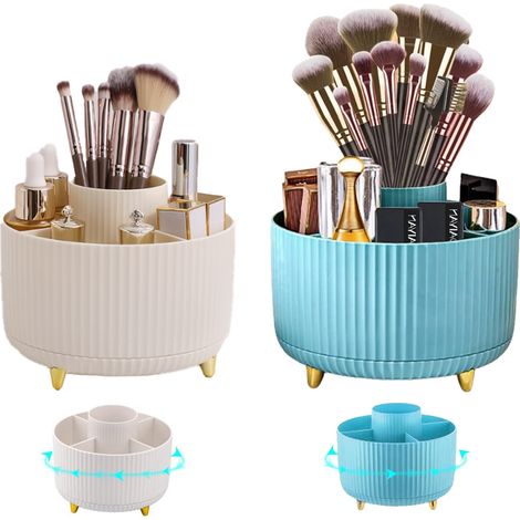 1 Boîte de rangement, pivotante 360°, 5 compartiments, pour pinceaux maquillage, coiffeuse salle de bain (1/5)