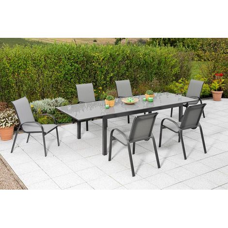 Amalfi Set 7tlg 6 Sessel Semi Tisch 200(300)x110cm