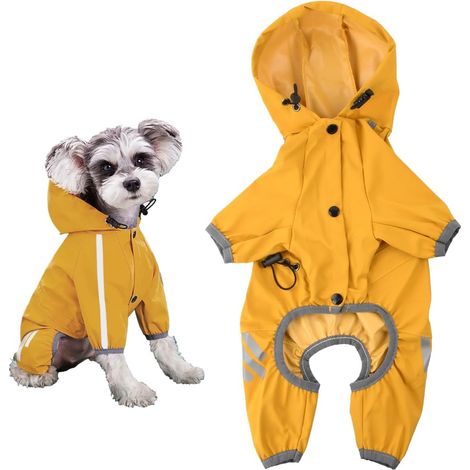 1 Imperméable Chien Capuche 4 Pattes Bandes Réfléchissantes Réglable Petit Moyen