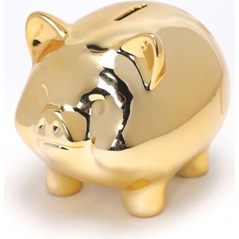 1 Tirelire en céramique dorée, fente pour pièces, design cochon traditionnel, décoration intérieure (1/5)