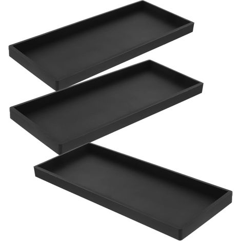 Lot de 3 Plateaux de Rangement en Silicone Noir pour Salle de Bain, Design Gain de Place, Forme Rectangulaire, pour Cosmétiques et Savonnette'-'-