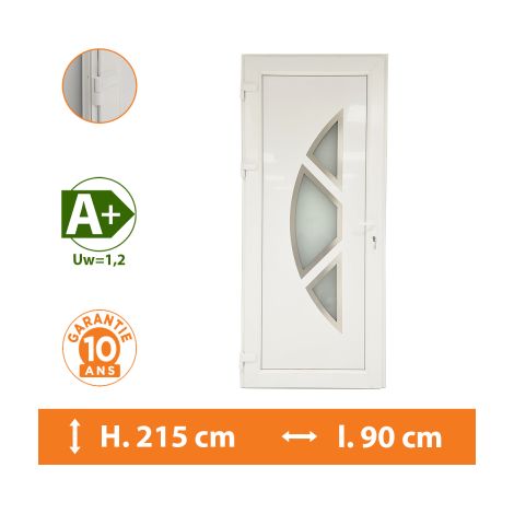 Direct Fenêtres – Porte d'entrée PVC blanc 83cm – Double vitrage 33.2/14/4 – Isolation thermique A (Ud = 1,4) – Seuil aluminium PMR