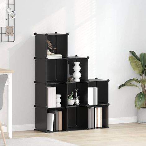 Étagère de rangement modulaire 9 cubes en PP noir, 94,5 x 32 x 124 cm - PANGIVO (1/5)