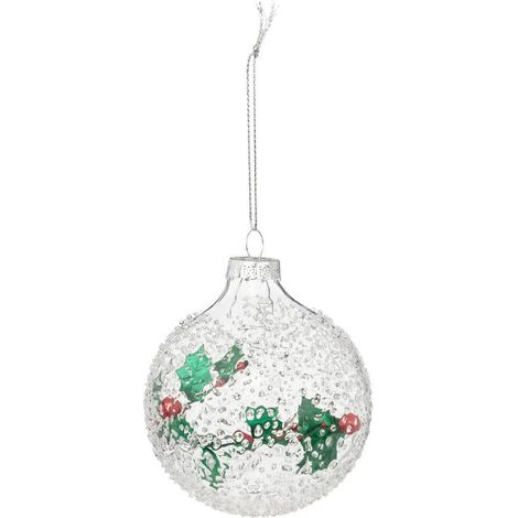 Boule de Noël en Verre "Houx" 8cm Transparent