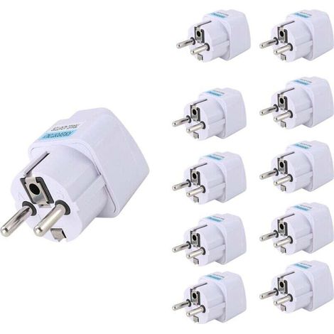 10pc adaptateur de prise européenne Schuko Type E/f mondial convertisseur de voyage universel pour l'allemagne France corée russie pays-bas danemark (blanc) (1/3)