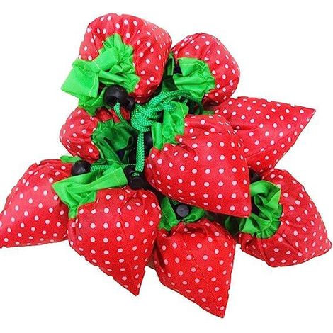 Sac à courses pliable réutilisable x12, motif fraise, pochette de rangement avec cordon, sac de marché compact et léger, idéal courses quotidiennes (1/5)