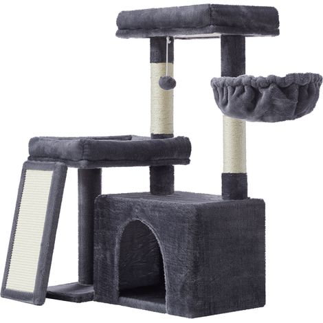 Arbre à Chat avec Planche à Griffer, 2 Couchages, 85,8 cm de Haut, Gris Foncé (1/5)