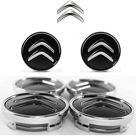 Jeu de 4 enjoliveurs pour Citroën C1 C2 C3 C4 C5 (60 mm), enjoliveurs ABS, cache-moyeux ABS, accessoires auto, noir (1/3)