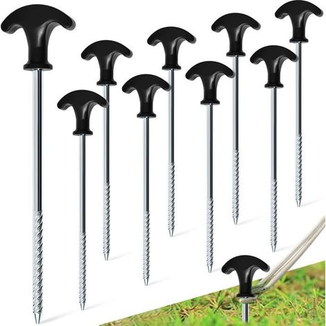 Lot de 12 piquets de tente en acier inoxydable galvanisé, piquets de camping robustes pour sols durs, piquets à visser de 20 cm (1/5)