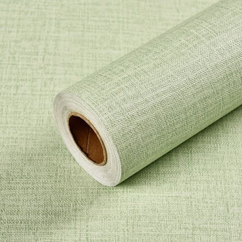Green Mobility-Papier peint autocollant - 60 cm x 5 m - Résistant à l'eau et à l'humidité - Texture lin vintage - Convient pour les chambres, salles de bains et cuisines - Vert gazon
