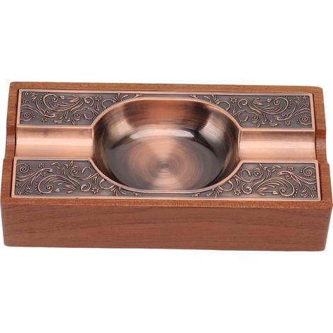 Cendrier à cigares lumineux de luxe vintage portable en bois massif et métal, décoration pour terrasse ou maison, couleur bronze rouge