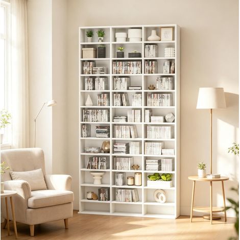 Scaffale porta-CD con ripiani regolabili, 102 x 23,5 x 195 cm, bianco HAVRYA (1/5)