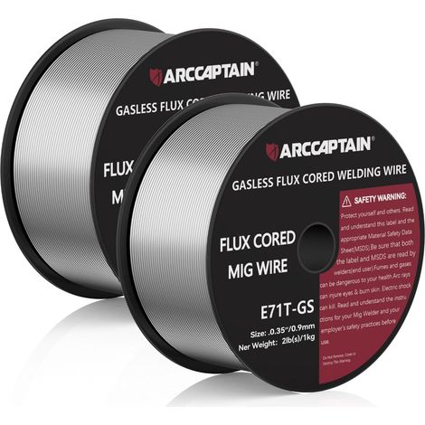 Fil fourré 0,9 mm 2 kg E71T-GS MIG pour poste à souder sans gaz MIG/MAG FLUX, bobine de fil D100 avec mandrin de 20 mm, pack de 2 (1/5)