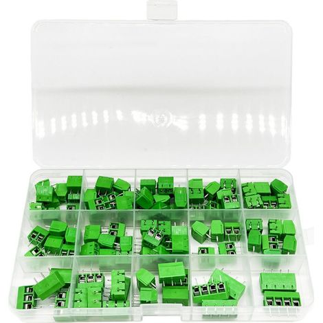 100 Pièces PCB Vis Connecteur, 5mm Pas 2 Broches / 3 Broches / 4 Broches PCB Bornier à Vis, pour Arduino (85 x 2 Broches, 10 x 3 Broches, 5 x 4 Broches, Vert) (1/5)