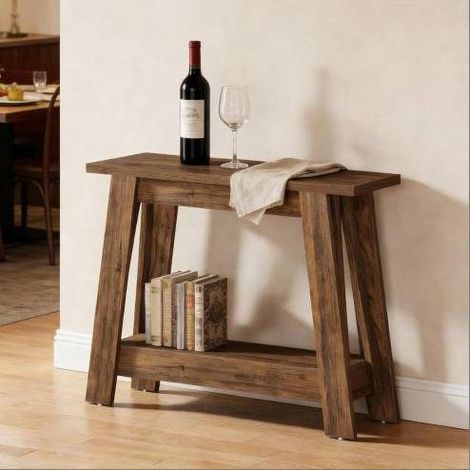 Consola de entrada 105x30x80 cm marrón rústico, 2 niveles, de madera MEUBLIV (1/5)