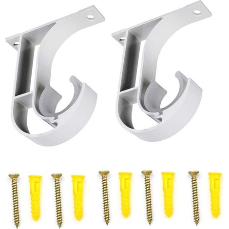 2 soportes de pared para barra de cortina, soportes de montaje en techo, soporte de riel de armario de aleación de zinc para barras de cortina en dormitorio y sala de estar con tornillos, blanco (1/5)