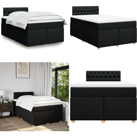 vidaXL Sommier à lattes de lit avec matelas Noir 120x200 cm Tissu (1/5)