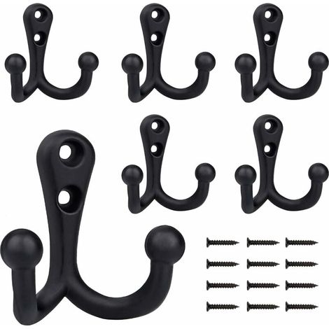 ZVD-6 ganchos retro para abrigos, dobles ganchos metálicos, negros, para baño y cocina (1/4)